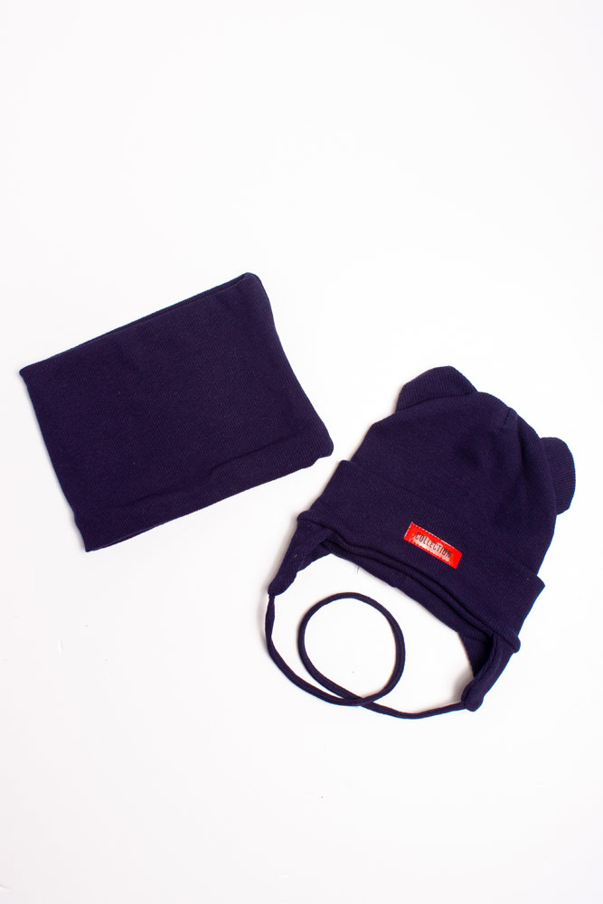 

Комплект шапка-шарф на зав'язках, з хомутом Makko 48-52 темно-синій