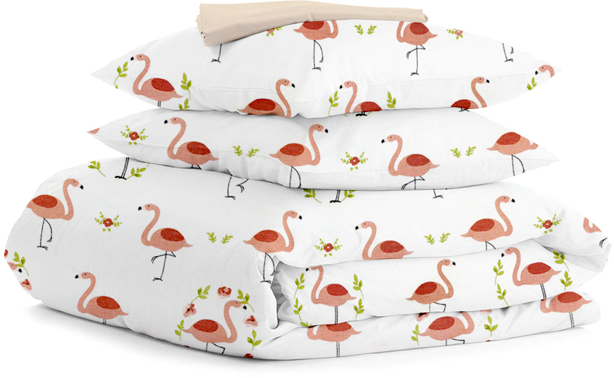 

Комплект натурального постельного белья Cosas 160х220 FlamingoFlowers_Beige