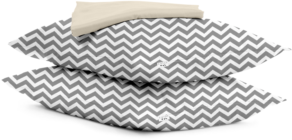 

Натуральный набор Cosas Простынь 220х240 + 2 наволочки 50х70 Set_Beige_ZigzagGrey