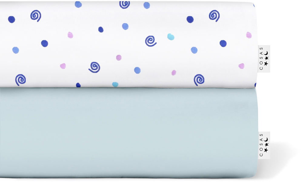 

Набор Cosas простынь на резинке 60x120 2 шт SetSheet_LightBlue_SpiralDrops
