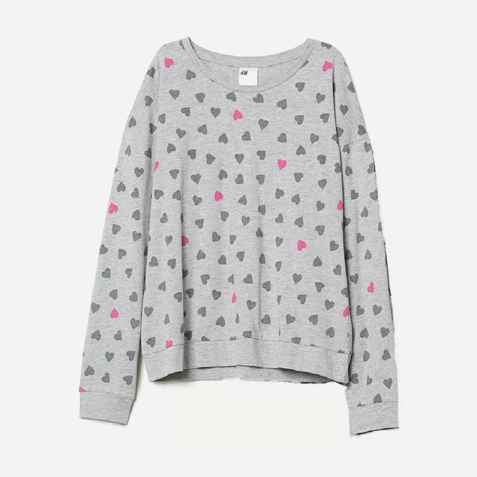 

Лонгслив пижамный H&M 0605970-8 XS Серый меланж/Сердечки