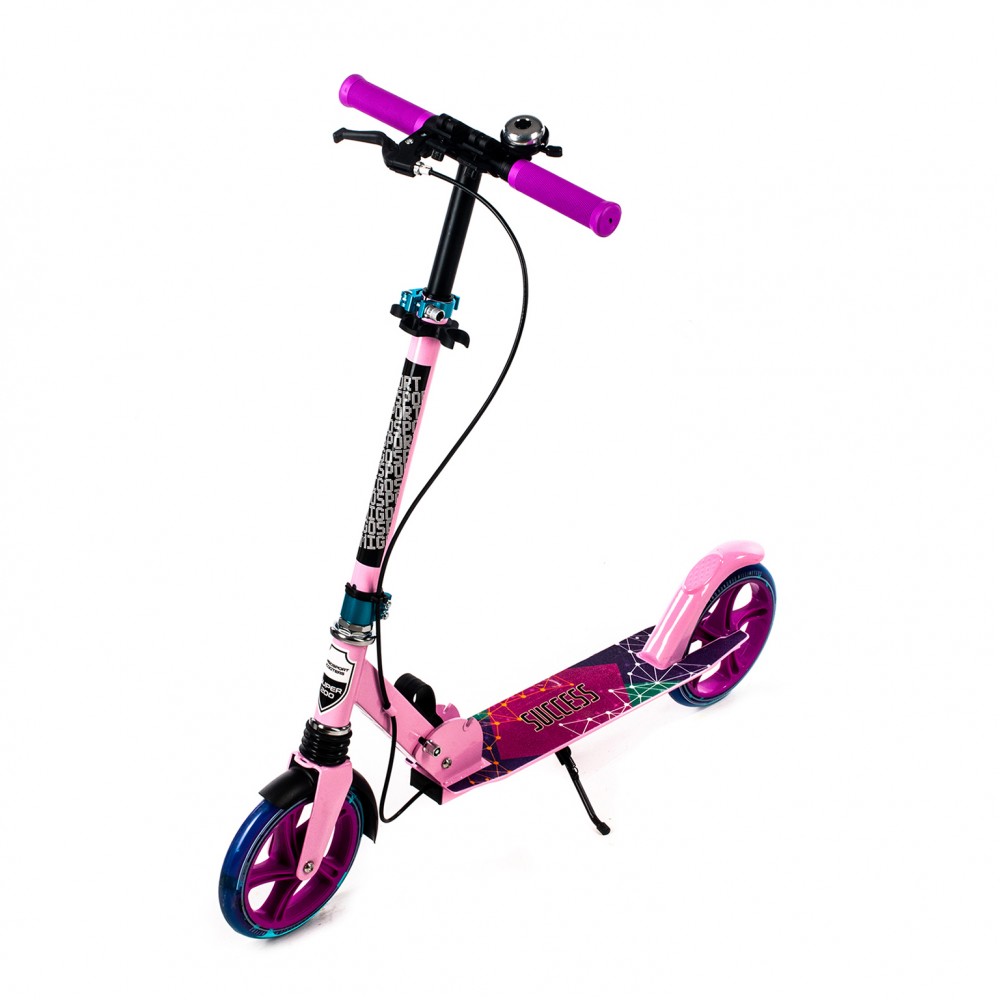 

Самокат двухколесный Amigo Explore SUCCESS NEW Scooter розовый вишневый светящиеся колеса, звонок, ручной тормоз 1189