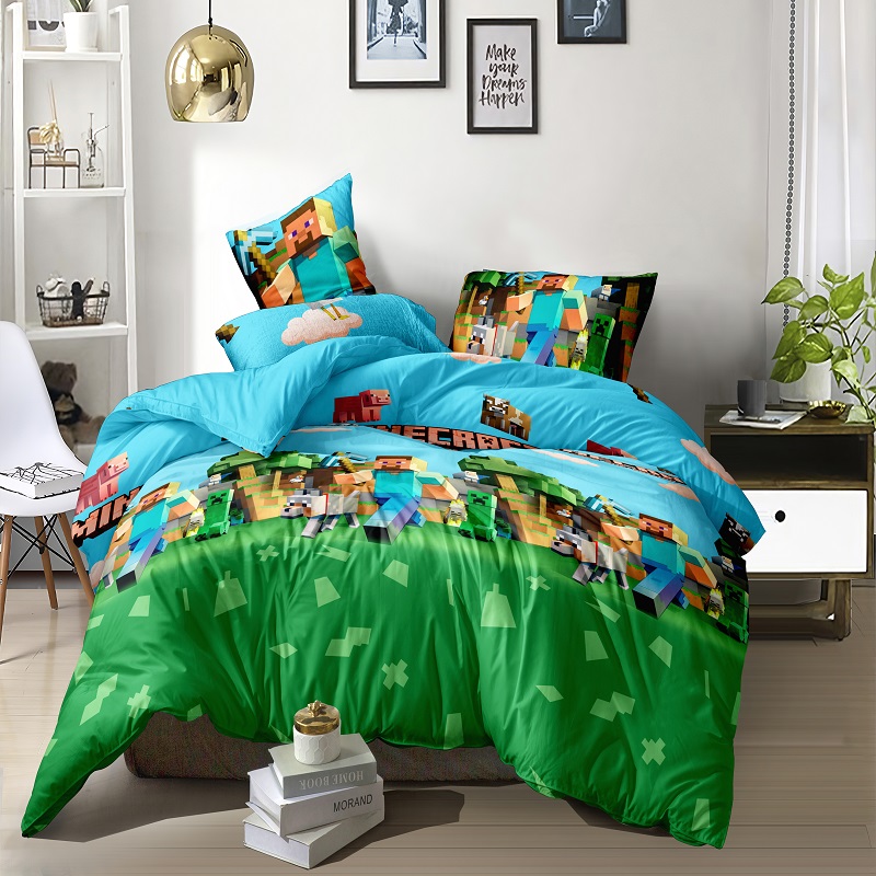 

Постельное белье Vpostelke ранфорс Майнкрафт, Minecraft Евро 220х240 см зелёный, голубой