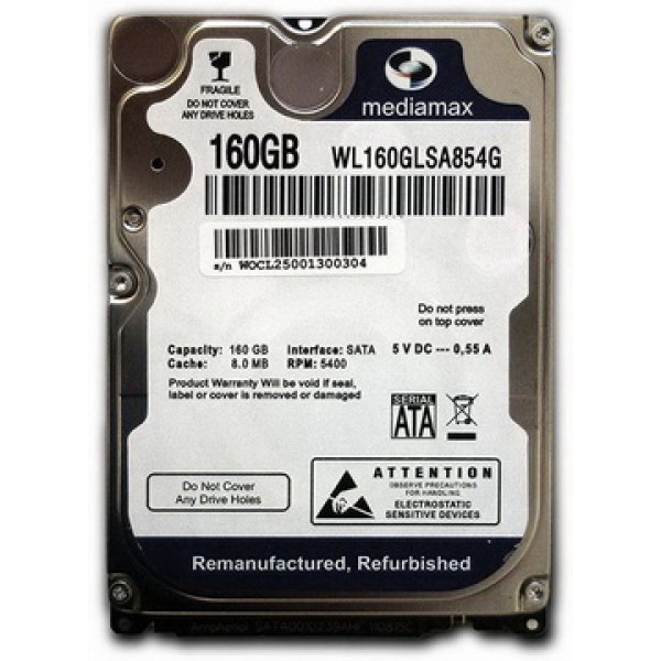 

HDD 2.5 SATA 160GB Mediamax 5400rpm 8MB (WL160GLSA854G) Refurbished