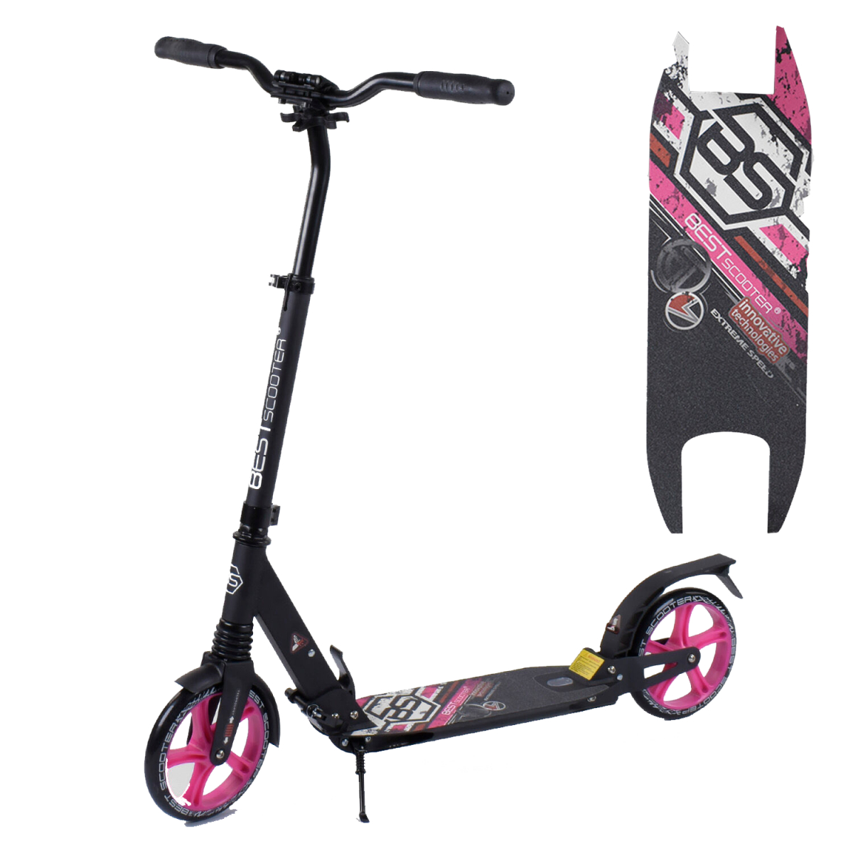 

Самокат алюминиевый 62825 Best Scooter с розовой декой и колесами, колеса 200 мм, 2 амортизатора, складной