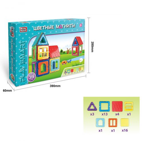 

Магнитный конструктор "Цветные магниты Домик", 55 элементов Play Smart. 36308