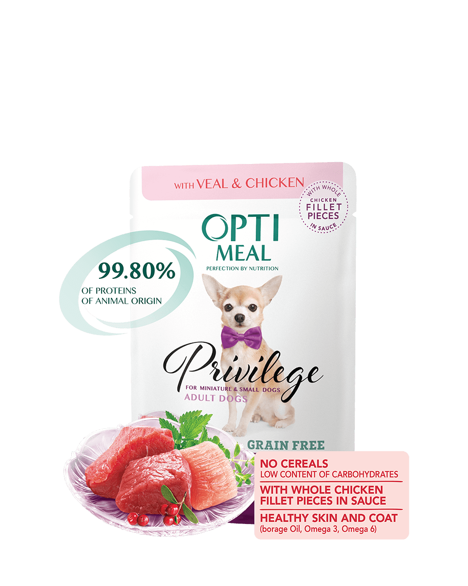 

Блок паучей для собак с телятиной и куриным филе в соусе Opti Meal 12*85 г