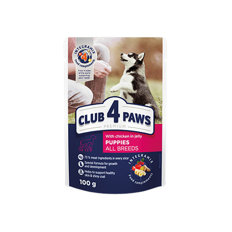 

Блок паучей для щенков с курицей в желе CLUB 4 PAWS PREMIUM 24*100 г