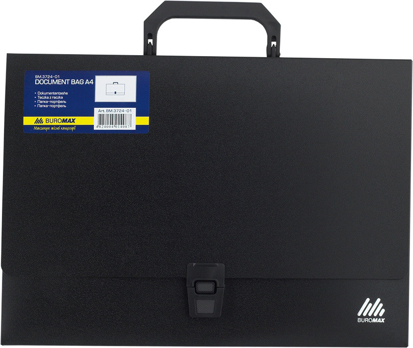 

Портфель BUROMAX 210x297x35мм 1 отделение пластик замок черный (BM.3724-01)