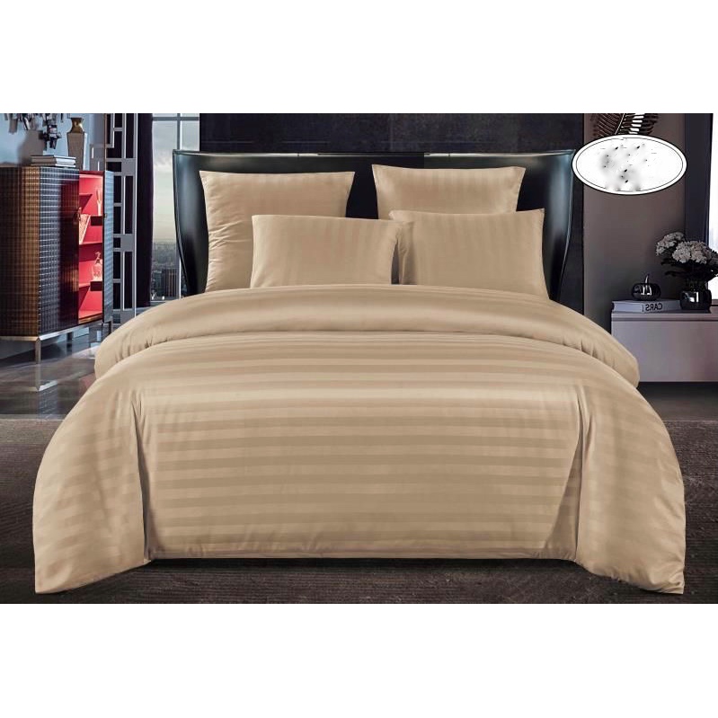 

Комплект постельного белья сатин полоска Терри Шоп полуторный бежевый (1794)