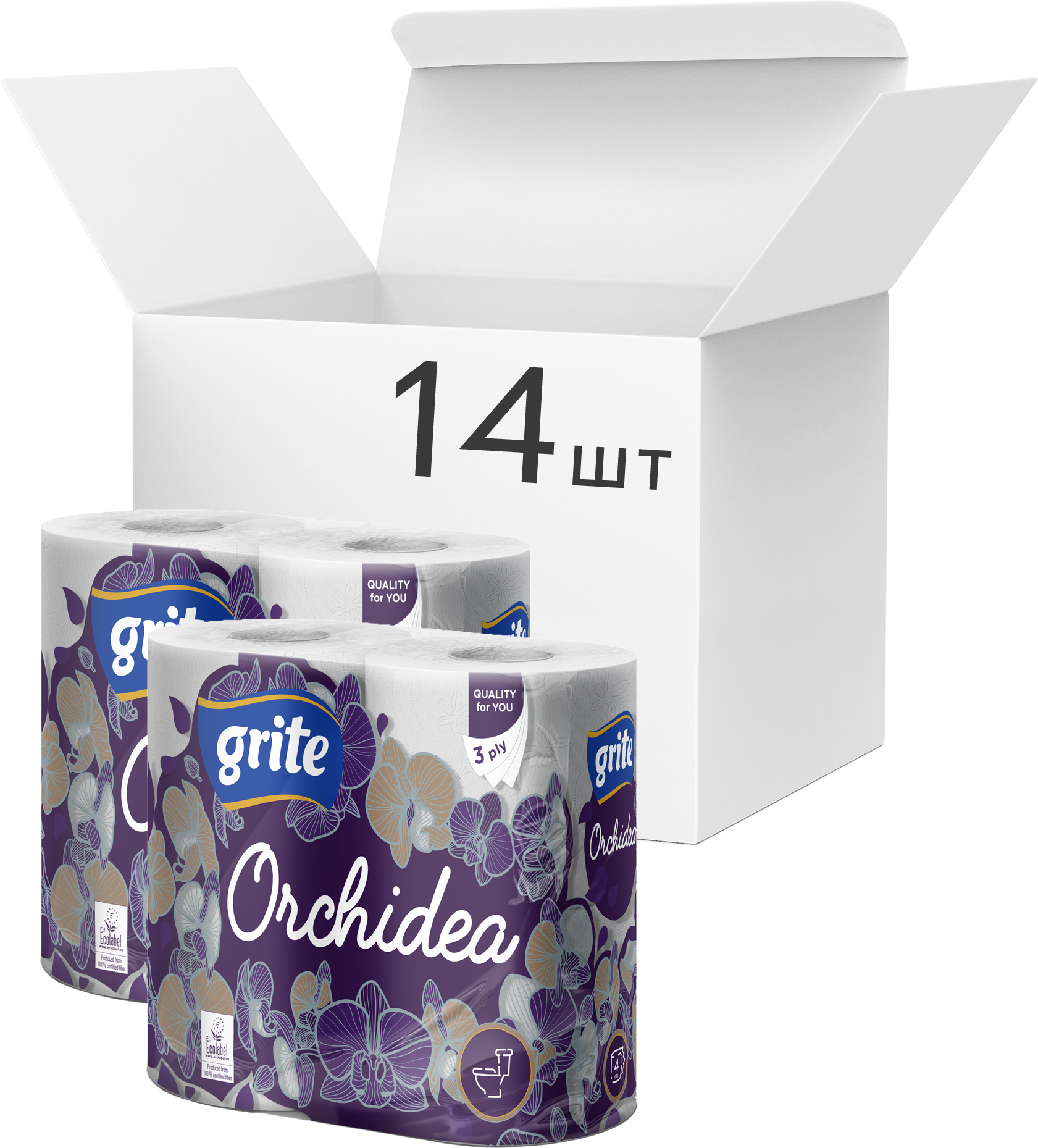 Акція на Упаковка туалетной бумаги Grite Orchidea 17.4 м 145 отрывов 3 слоя 4 рулона х 14 шт (4770023348101) від Rozetka UA
