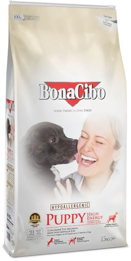 

Сухой корм для активных щенков BonaCibo Puppy High Energy с мясом курицы, анчоусами и рисом 15 кг