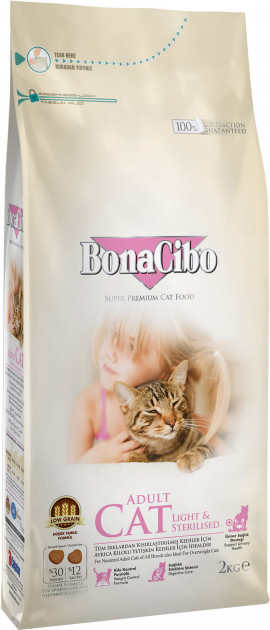 

Сухой корм для стерилизованных кошек и кошек с избыточным весом BonaCibo Adult Cat Light&Sterilized с мясом курицы, анчоусами и рисом 2 кг