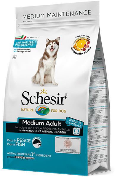 

Сухой монопротеиновый корм для собак средних пород Schesir Dog Medium Adult Fish 12 кг
