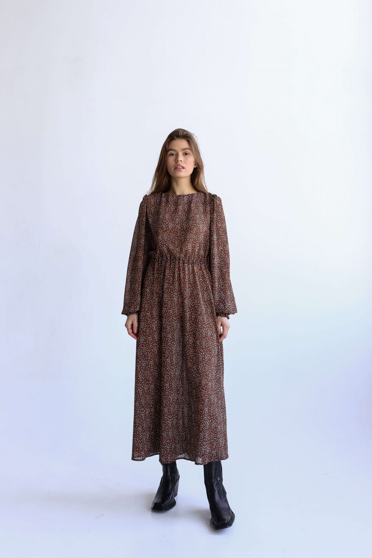 

Платье женское в цветочный принт длинное tenero TenO029s  Коричневый, Платье женское в цветочный принт длинное tenero TenO029s S Коричневый
