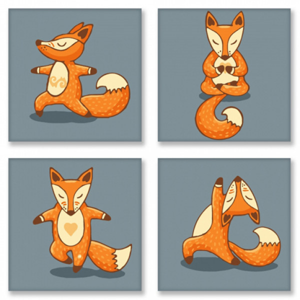 

Набір для розпису по номерах. Поліптих "Yoga-fox" 4шт 18*18 *