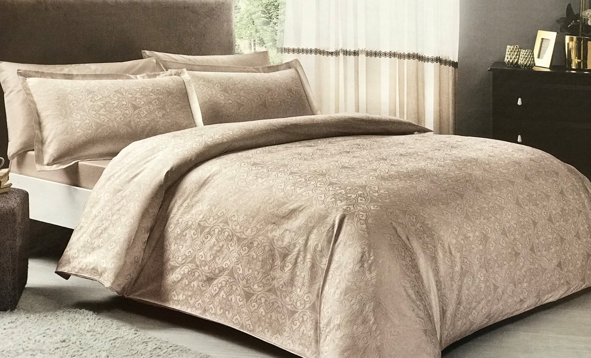 

Комплект турецкого постельного белья TAC сатин-жаккард elegance песочный