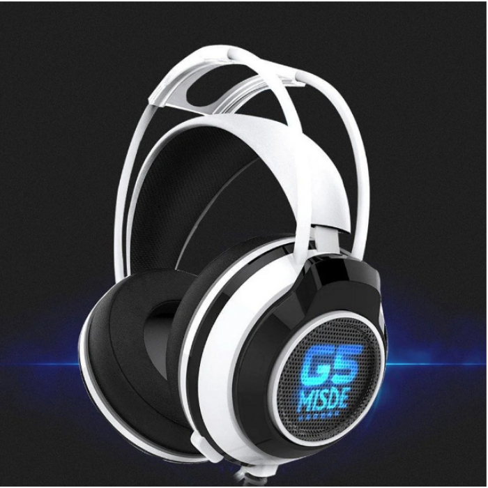 

Игровые проводные наушники MISDE G5 со светодиодной подсветкой Белые с чёрным