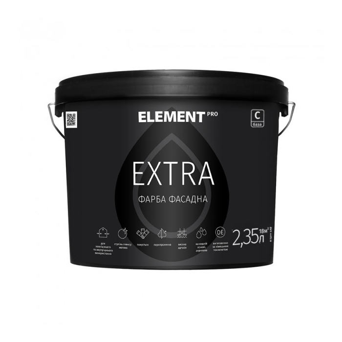 

Фарба фасадна ELEMENT PRO+FACADE SYSTEM EXTRA База C (2,35 л)