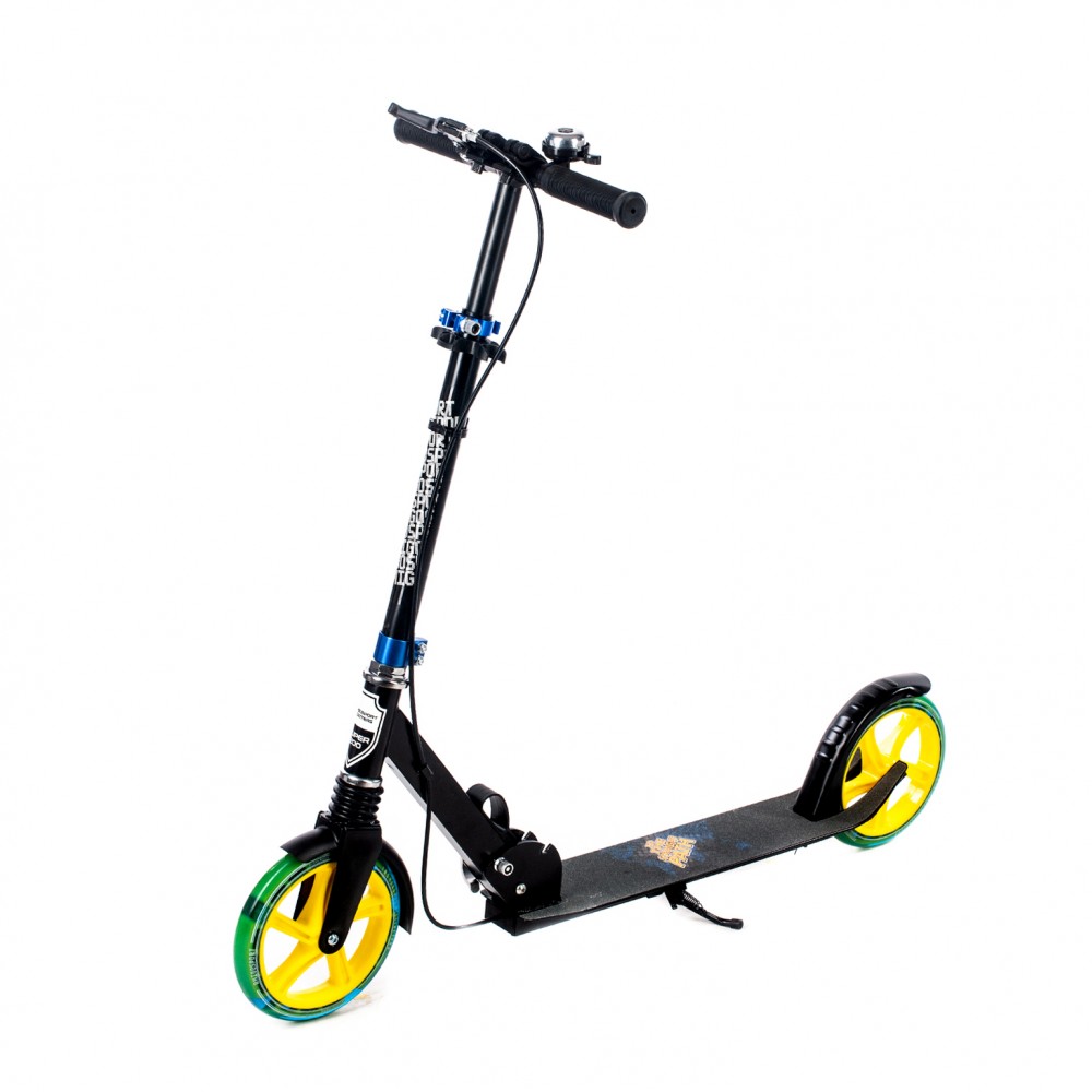 

Самокат двухколесный Amigo Explore Prime NEW Scooter черный зеленый , светящиеся колеса, ручной тормоз, амортизатор, звонок 202