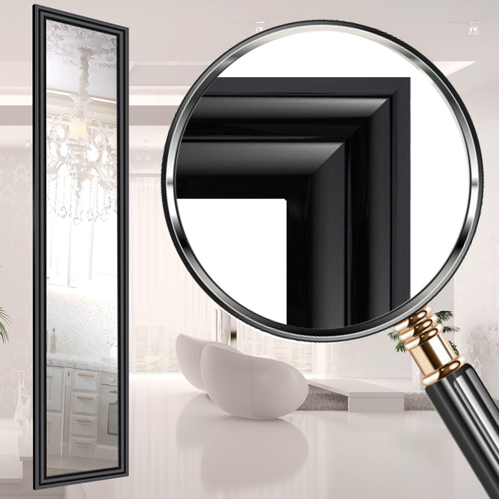 

Зеркало в раме настенное Decorfrom Black small glossy 45х167 см черный