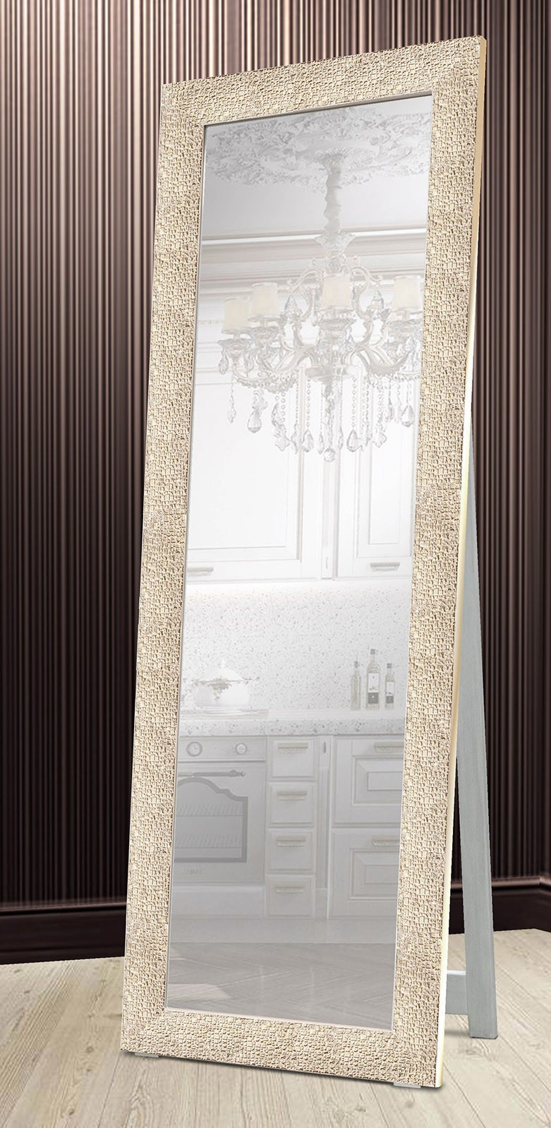

Напольное зеркало в раме в полный рост на деревянной подставке Decorfrom Textured beige 60х174 бежевый