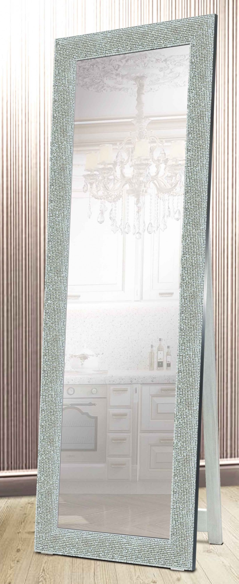 

Напольное зеркало в раме в полный рост на деревянной подставке Decorfrom Silver tetris 60х174 см серебристое