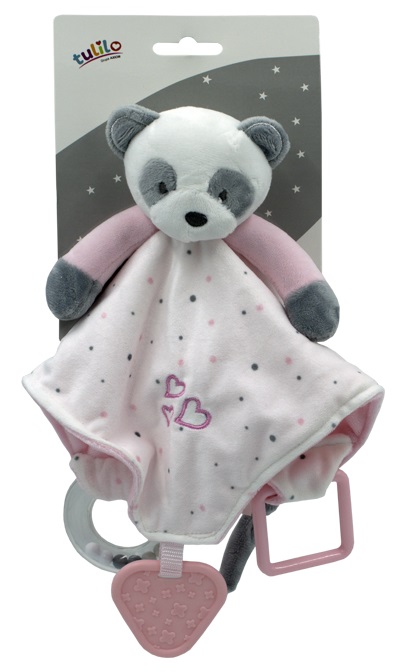 

Іграшка-притулянка м'яка Tulilo Панда рожева з брязкальцем і прорізувачем