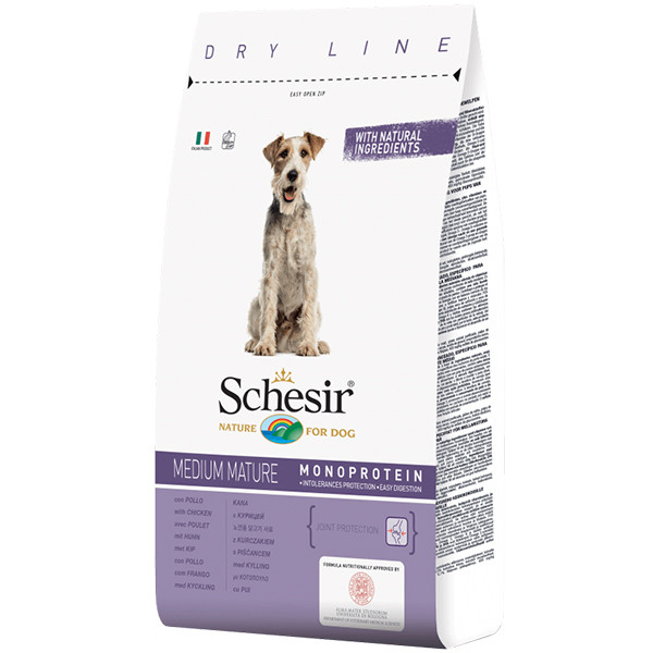 

Сухой корм Schesir Dog Medium Mature для пожилых или малоактивных собак средних пород, 12 кг