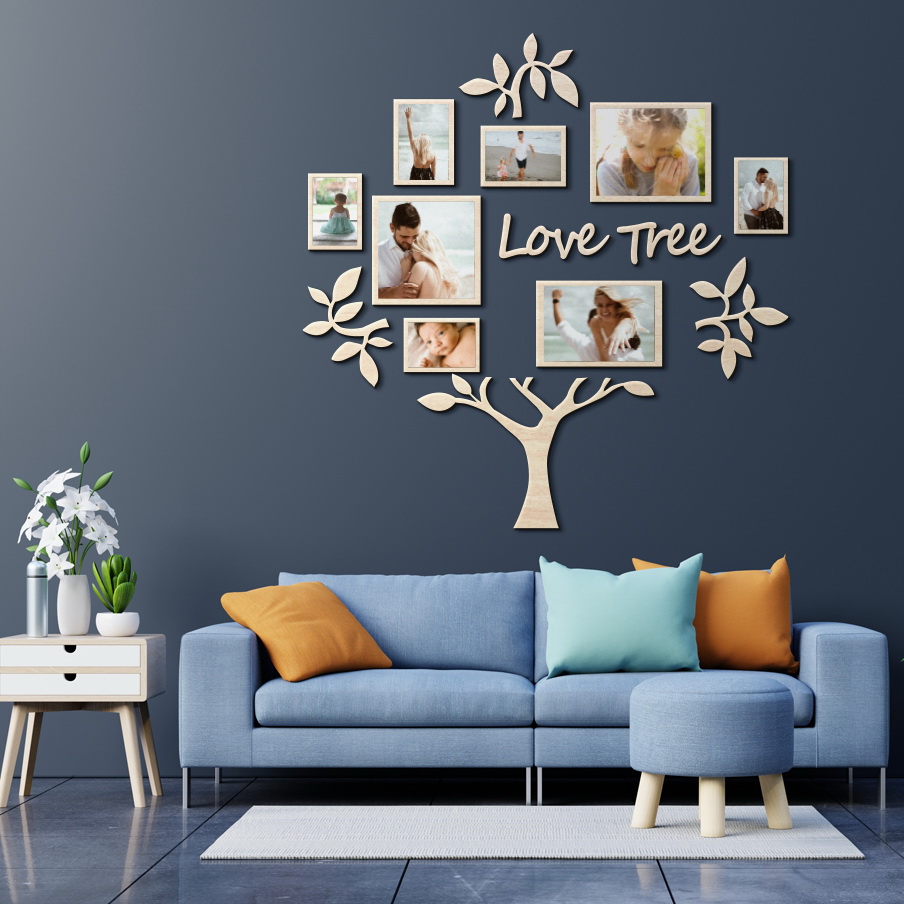 

Декор на стену Love Tree 210х132 см LIKEWOOD с фоторамками, натуральное дерево, белый