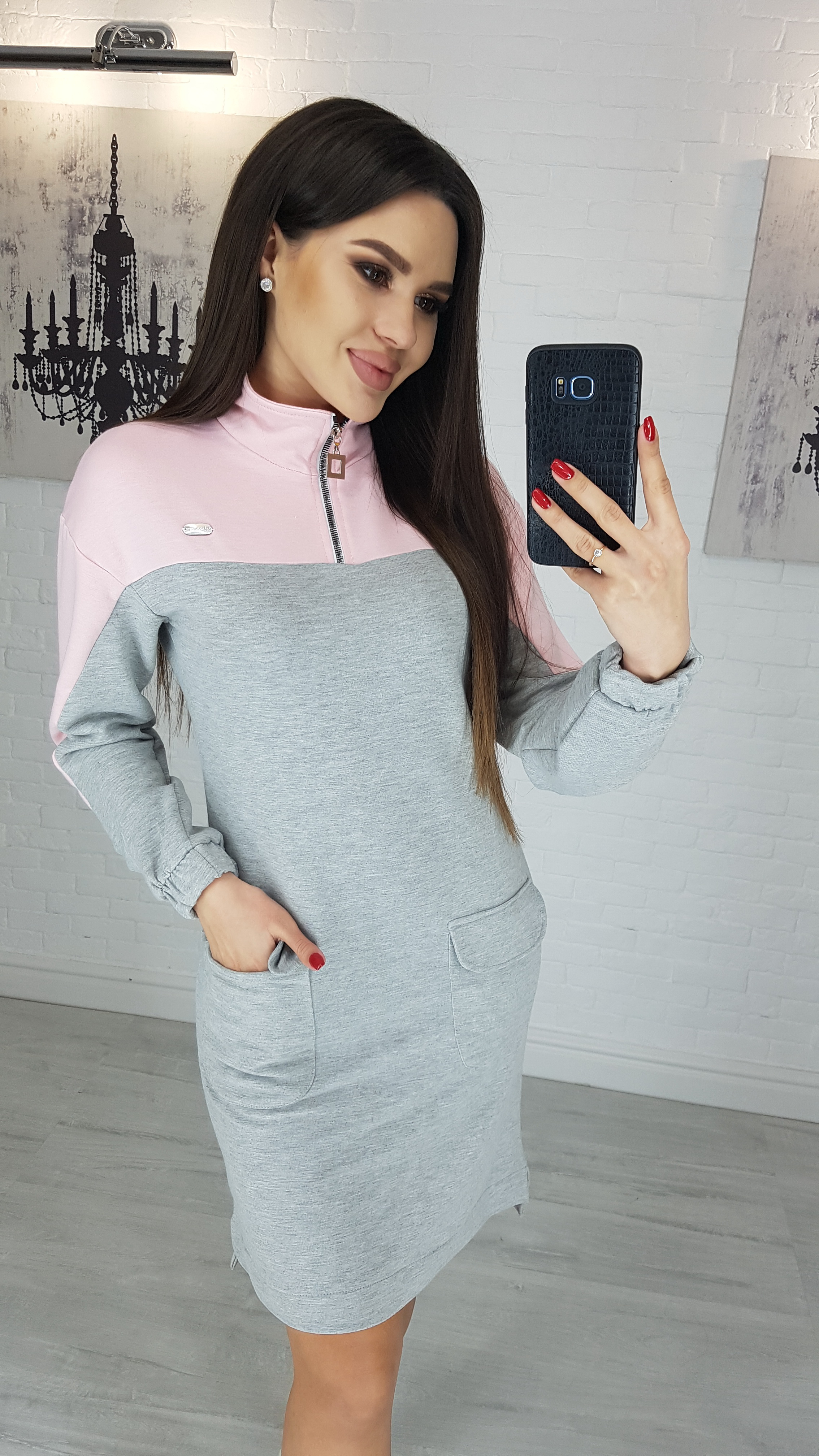 

Платье спорт двухцветное idiali Серо-розовый 44