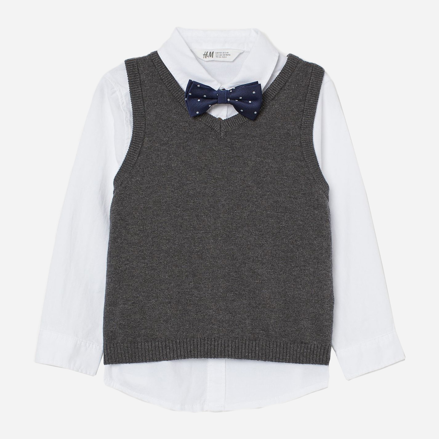 

Комплект (рубашка + жилет + бабочка) H&M 2803-7557120 98 см Серо-белый