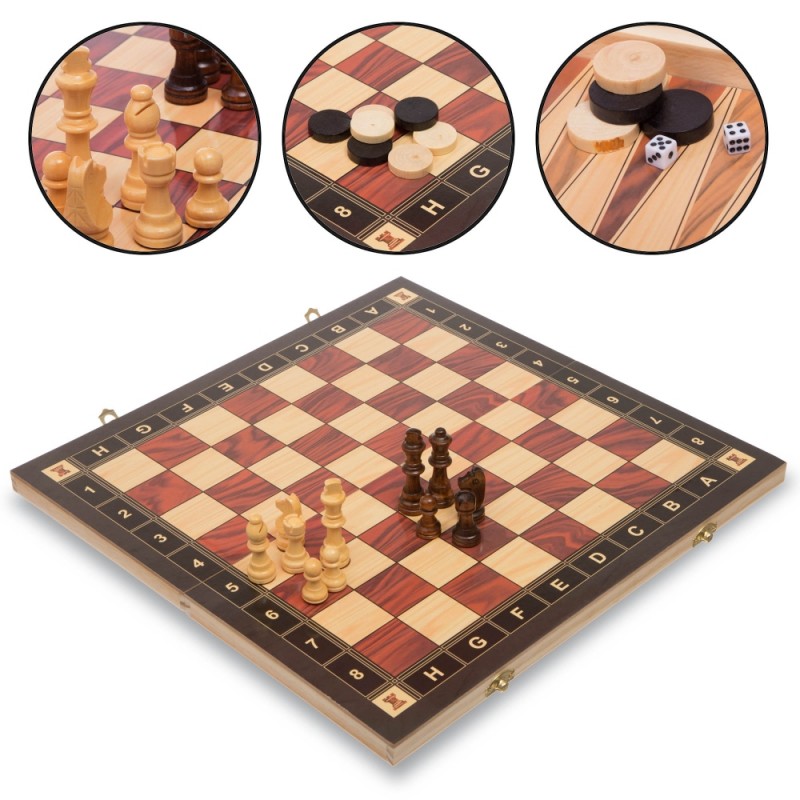 

Шахматы, шашки, нарды 3 в 1 деревянные с магнитом PlayGame 390x390 мм, код: ZC039A