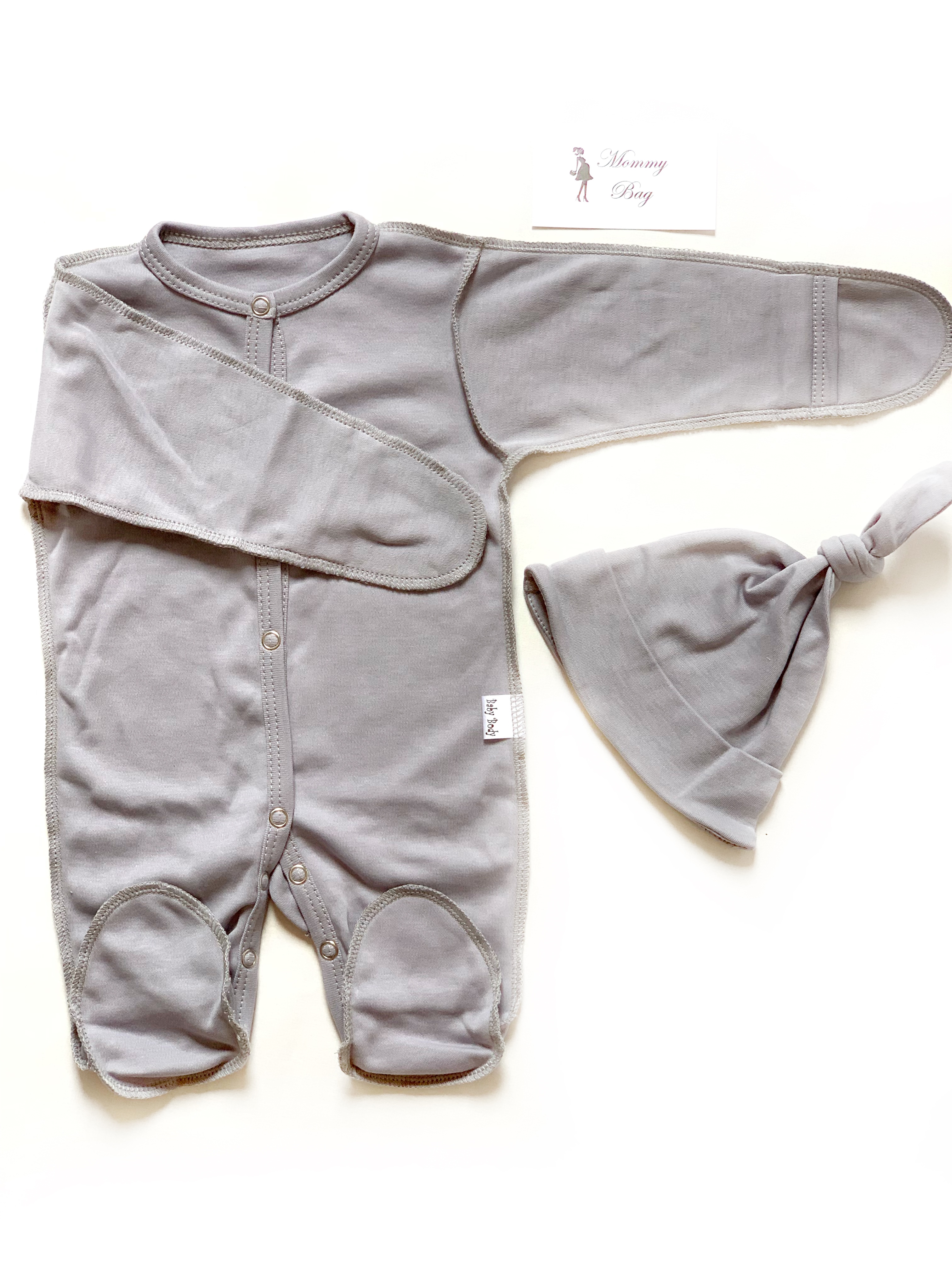 

Человечек + шапочка Baby Body 0-3 мес Серый 56 см