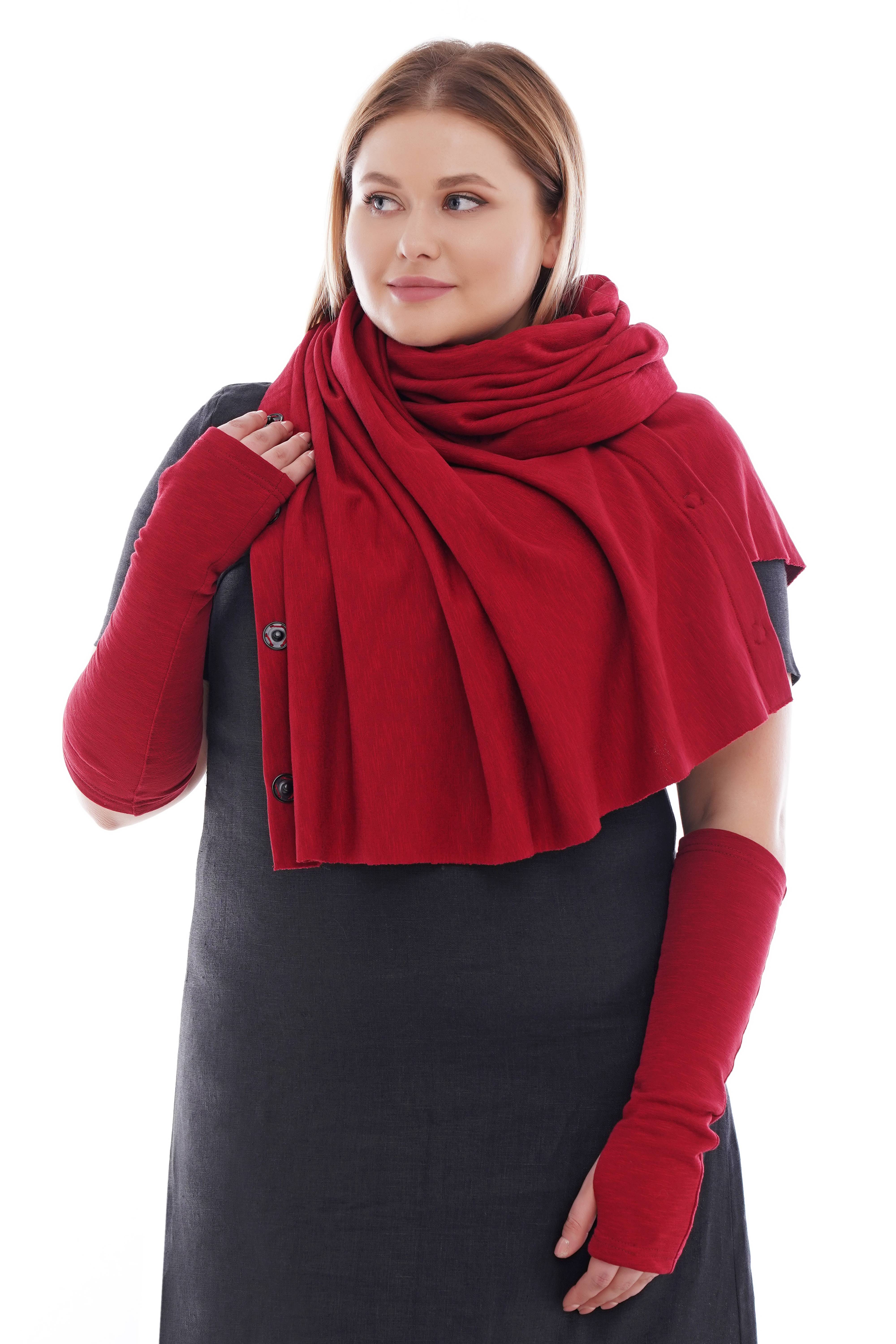 

Рукава митенки женские модные бордового цвета AURA всесезонные трикотажные из хлопка L (Мит10)