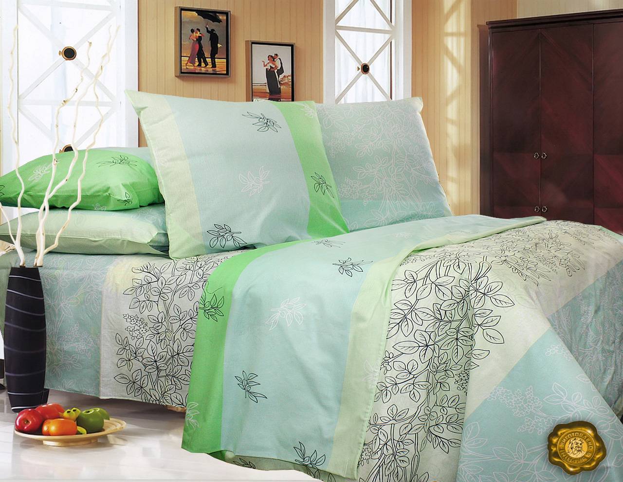

Евро постельный комплект Б0339 Еней-Плюс, цвет: зеленый, голубой