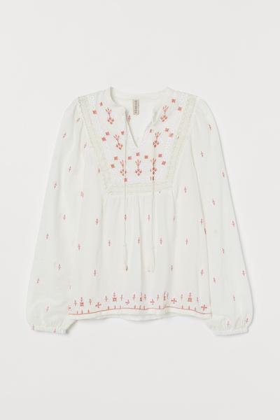 

Блузка из хлопка с вышивкой H&M 36 (165/84А) Белый/Приглушенный розовый