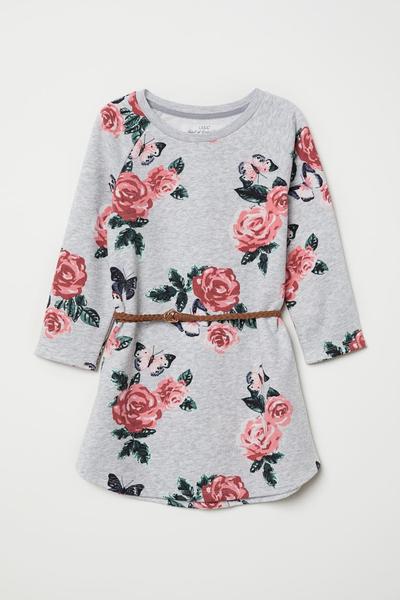 

Байковое платье H&M 130/140 (140/68) Светло-серый меланж/Розы