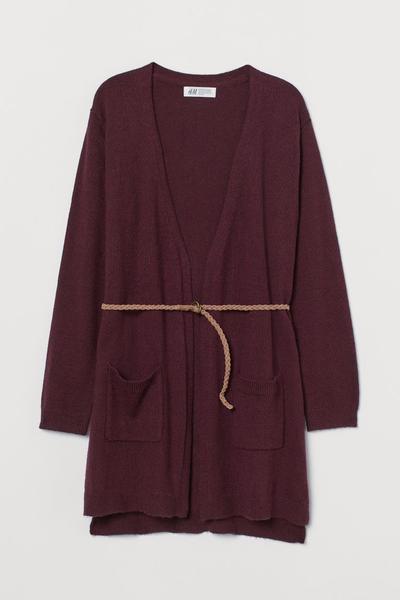 

Вязаный кардиган с поясом H&M 134/140 (140/68) Темно-красный