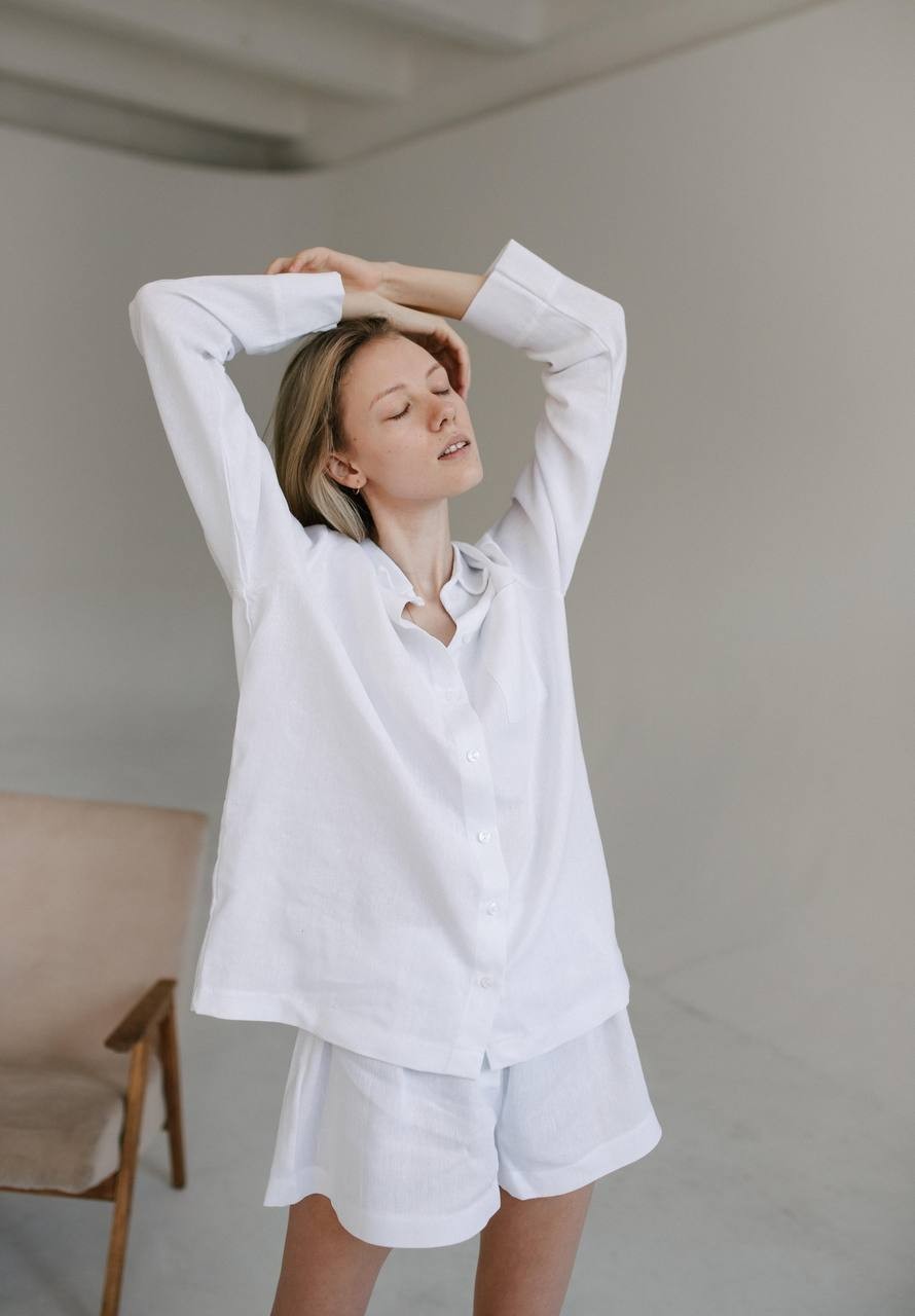 

Пижама Hochu.brand (Рубашка+Шорты) L из льна белая