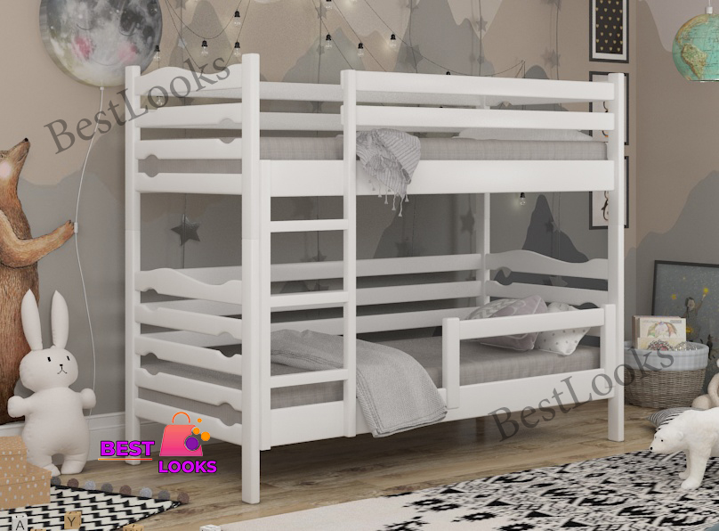 

Кровать Двухъярусная 80х190 с бортиком защитным Wellmebely Эрика Трансформер сосна Белый Л6