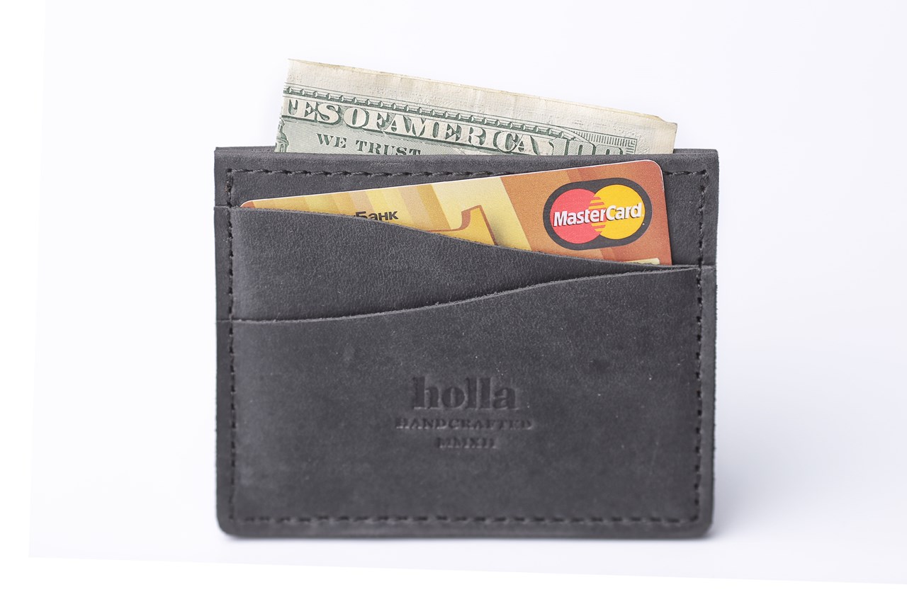 

Дизайнерское кожаное портмоне-визитница holla, ручной работы MINI WALLET // BLACK (hl-MINI WALLET )