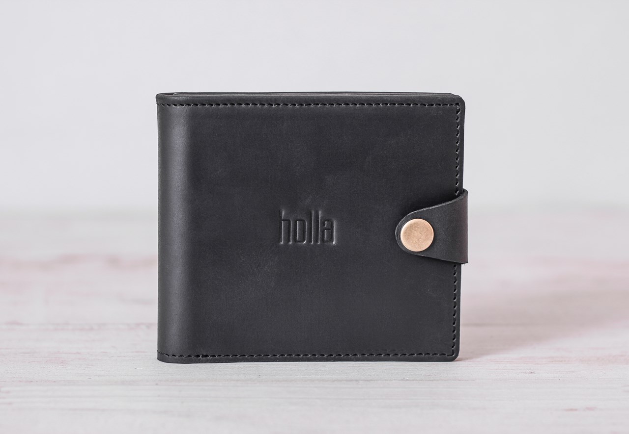 

Дизайнерское кожаное портмоне holla, ручной работы SNUG WALLET // BLACK (hl-SNUG WALLET)