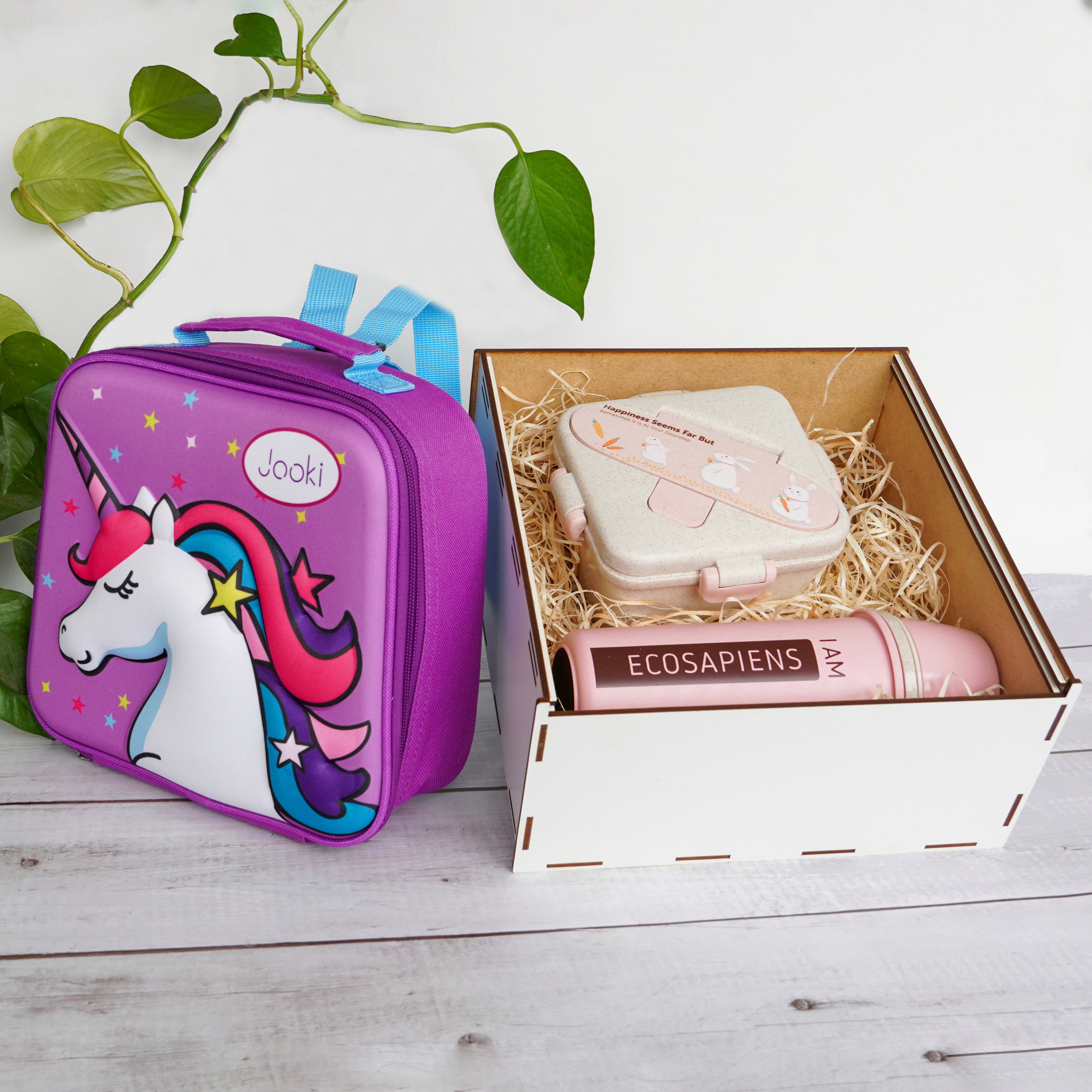 

Эко подарочный ланч набор Jooki Термо-рюкзак 3D "Unicorn" термобутылка 500 мл, ланч бокс 750 мл розовий + подарочная коробка.