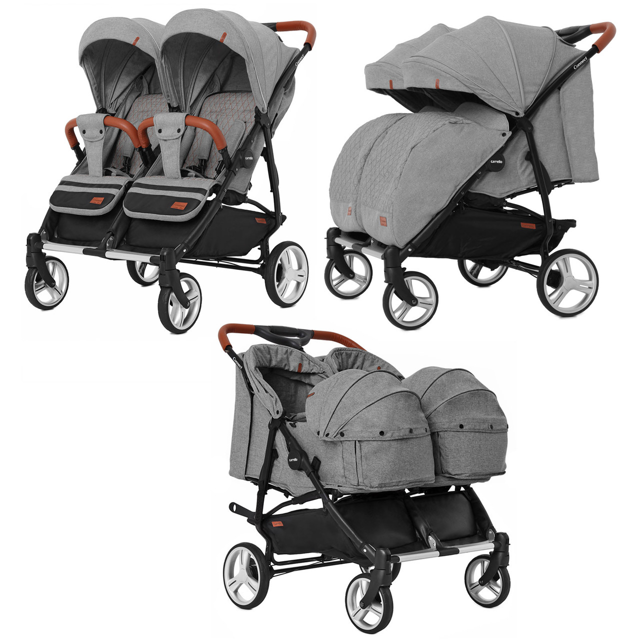 

Коляска прогулочная CARRELLO Connect CRL-5502 Ink Gray для двойни, c переноской +дождевик MOQ