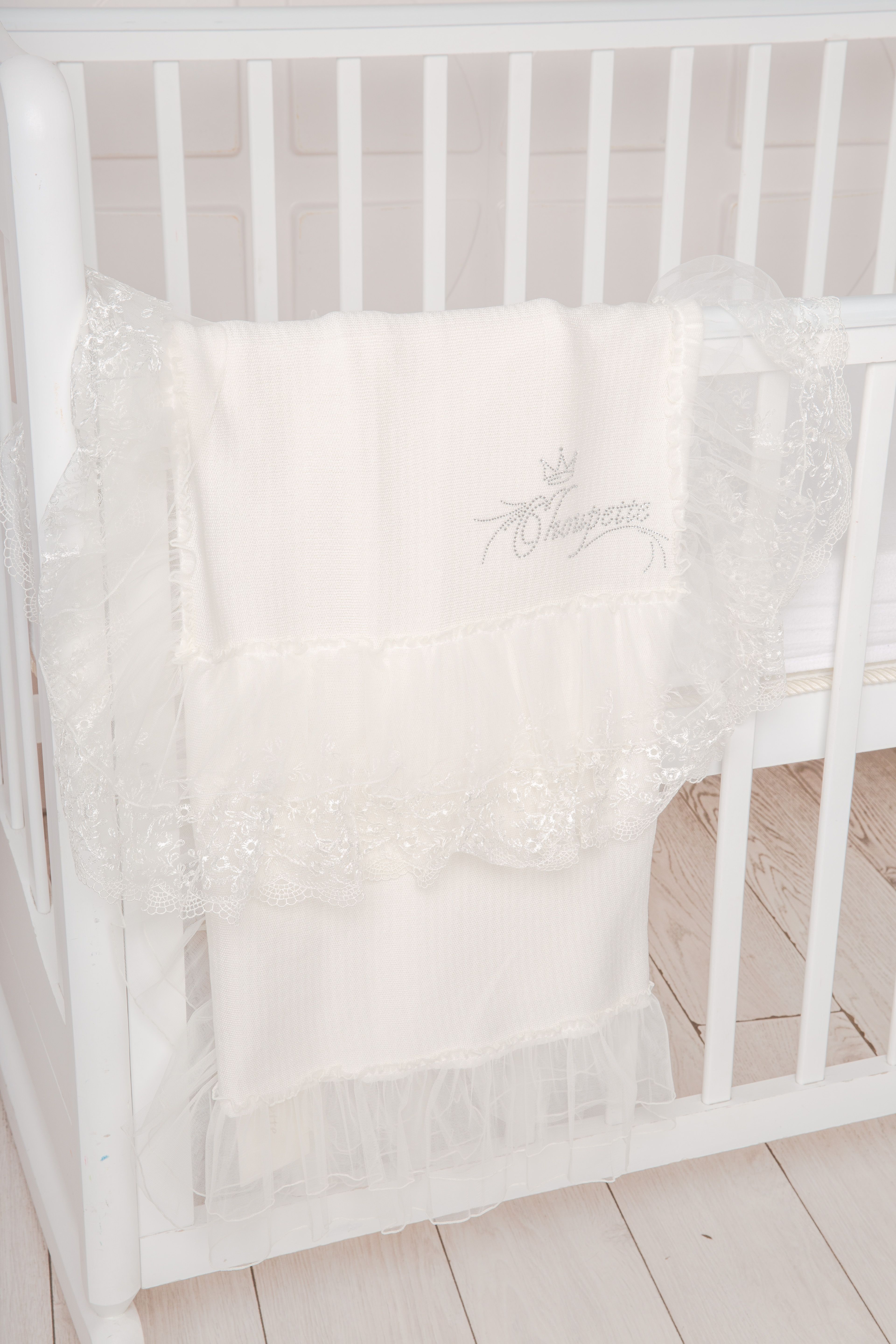 

Плед Choupette вязаный с кружевом "Эдем" экрю 80см*80cм (63-3-35)