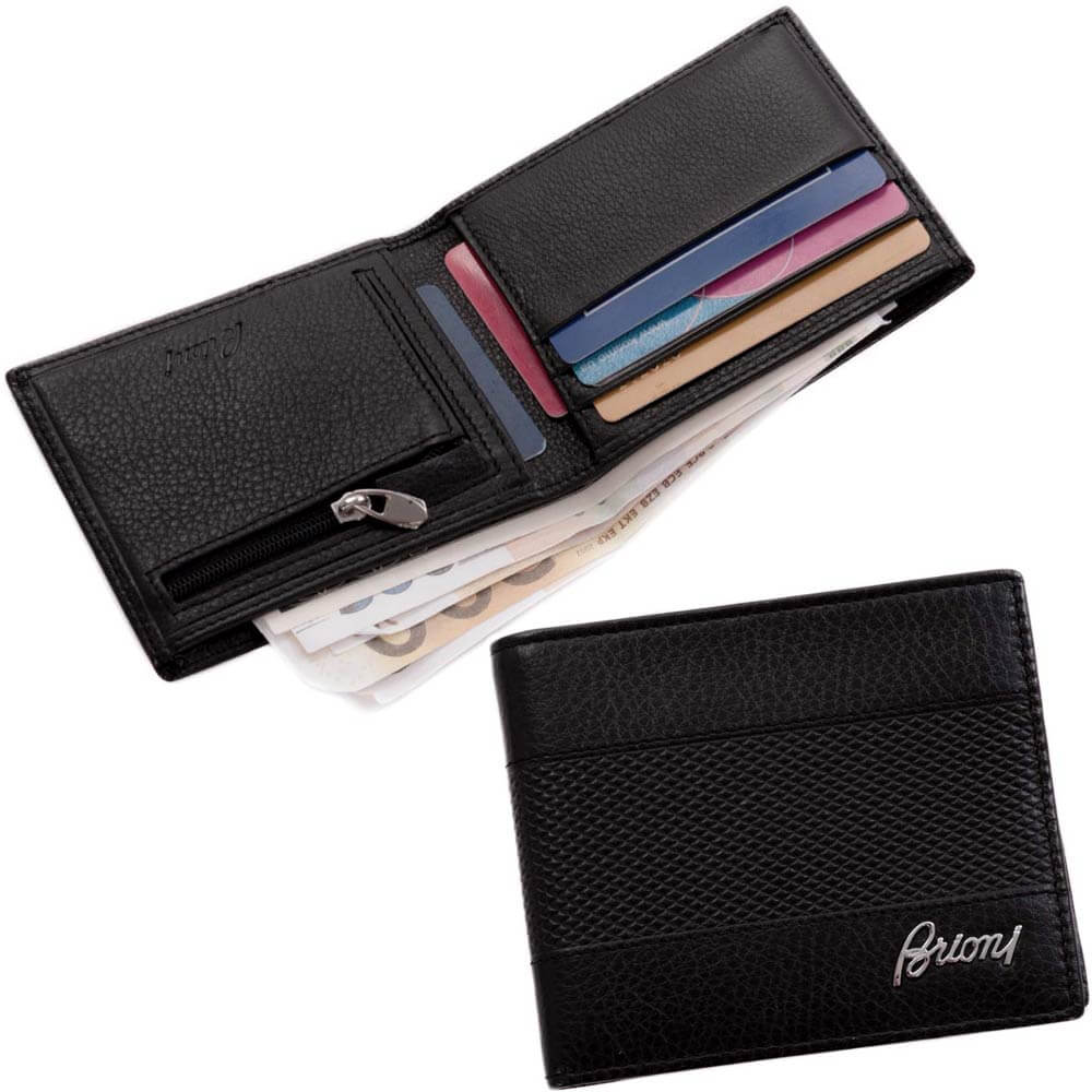 

Мужской кошелек портмоне бумажник для денег кожаный Brioni черный (91017 black)