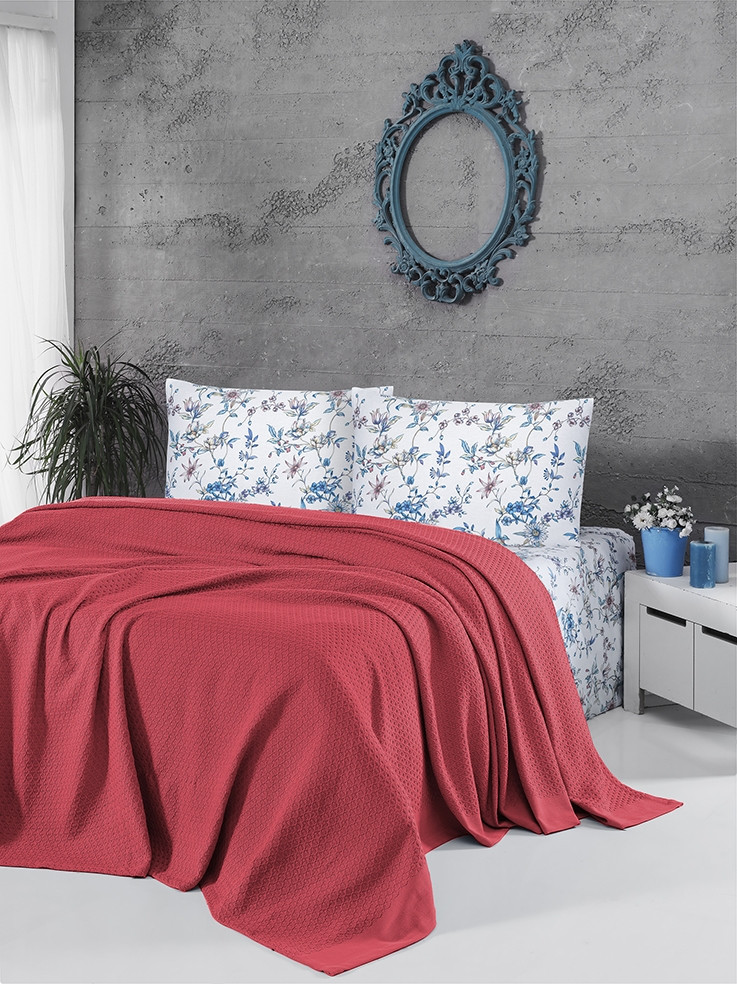 

Постельное белье+ плед Пике First Choice Soft Pike Takimi Mercan