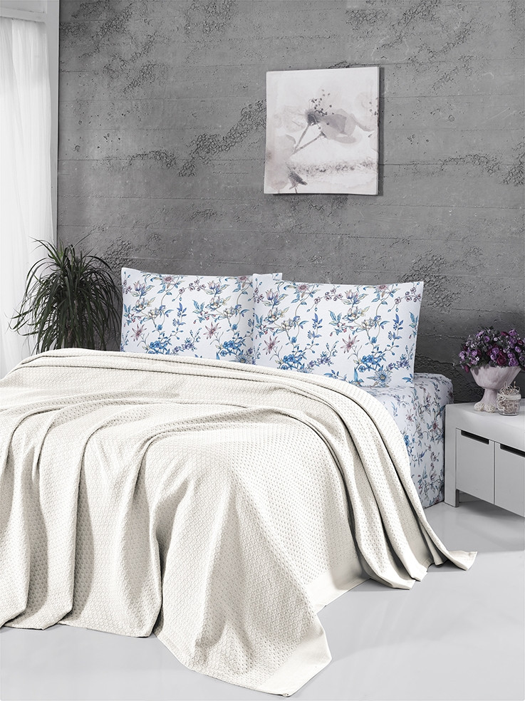 

Постельное белье+ плед Пике First Choice Soft Pike Takimi Krem