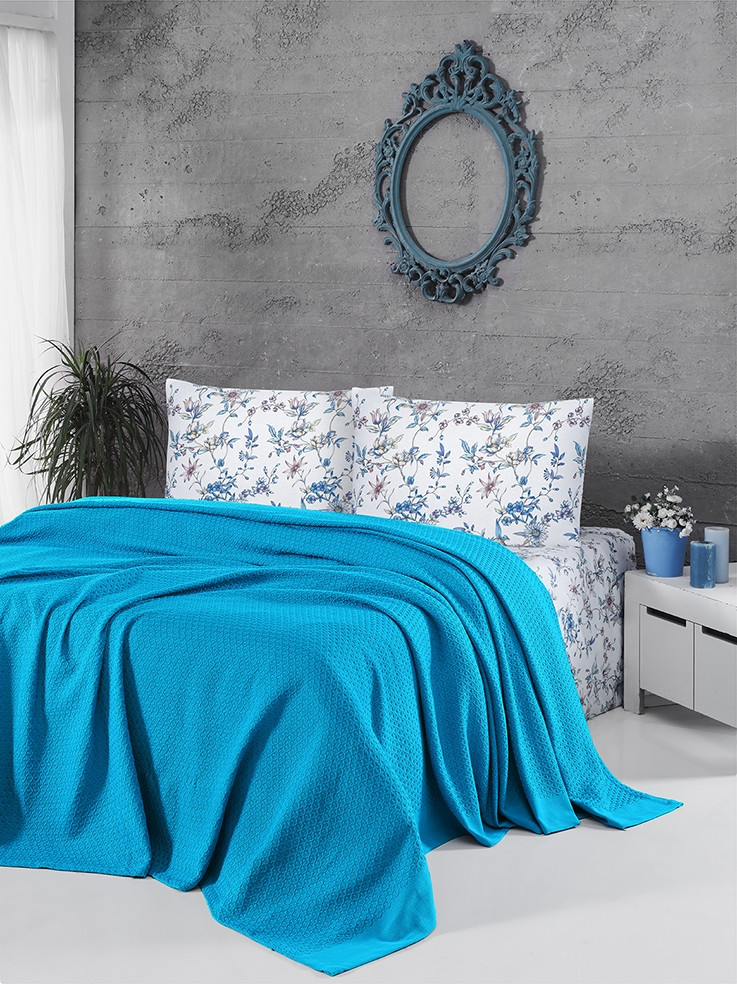 

Постельное белье+ плед Пике First Choice Soft Pike Takimi Turkuaz